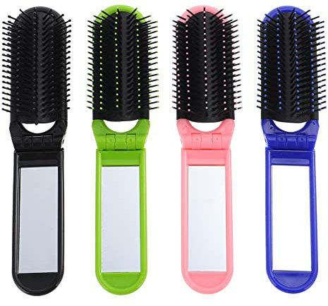 4 Stück Zusammenklappbarer Haarkamm Mit Spiegel Mini-haarbürste Taschenspiegelbürste Faltbare Haarbürste Mini-kompakter Haarkamm Handspiegel Reisen Kleine Bürste Kein Knoten Glas