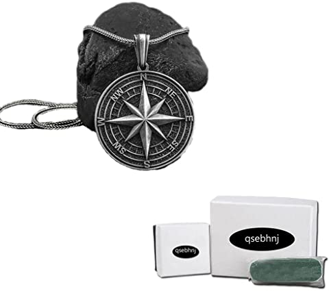 qsebhnj Nordische Wikinger-Halskette Schwarz Odin Nordische Kompass-Anhänger-Halskette Wikinger-Talisman-Anhänger-Halskette Nordischer Wikinger-Schmuck für Männer mit Geschenkbox,Schwarz