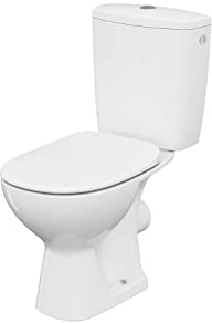 VBChome Juego compacto de inodoro de cerámica blanca para inodoro de pie, fácil de limpiar, drenaje horizontal de pared termoestable tapa de inodoro sistema de cierre suave, juego de montaje moderno