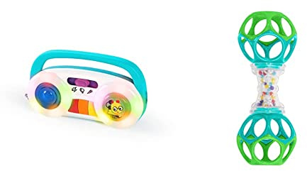 Baby Einstein, Juguete musical Toddler Jams & Bright Starts, Oball, sonajero con texturas y bolas multicolor, juguete de motricidad para bebés, fácil de agarrar, ideal para viajar, desde recién nacido