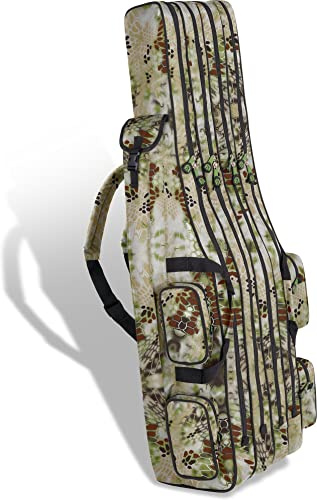 normani Rutentasche Rod Case Angelkoffer Futteral mit 2, 3 oder 4 Ruten-Fächern, Verschiedene Längen wählbar - stark wasserabweisender Fishing Rucksack Wood Camo 4 Innenfächer 160 cm