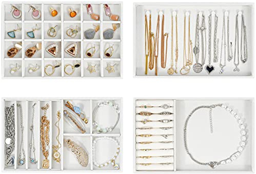 ProCase 4 Capas Combinadas Organizador de Joyas, Bandeja de Joyería para Guardar y Exponer Collares Pulseras Anillos Pendientes -Blanco