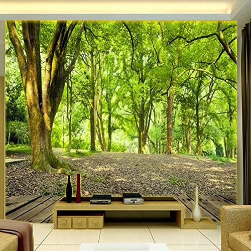 Papier Peint Panoramique Arbre Vert Bois Moderne Papier Peint 3D Intissé Décoration Murale