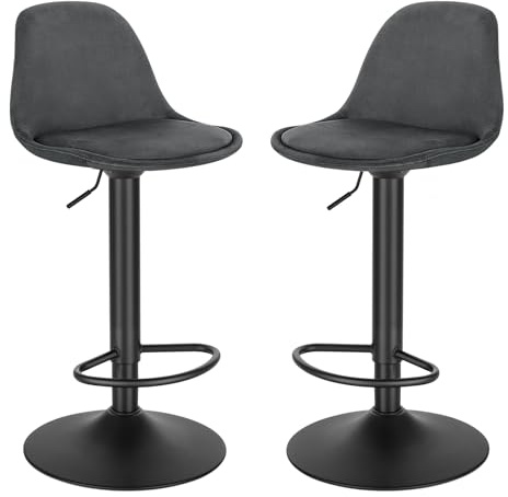 EUGAD Barhocker 2er Set, für Bar Küchen & Esszimmer, 360° drehbarer höhenverstellbar, Barstuhl mit Rückenlehne Fußstütze, aus Samt, Dunkelgrau