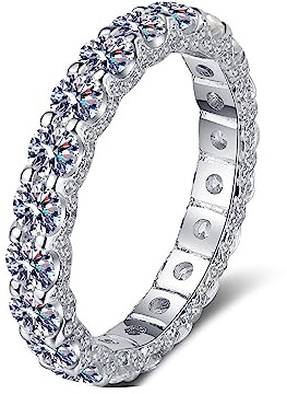 Bishilin 925 Silber Ringe Damen, Ehering mit 2.1ct Moissanit Bandring Hochzeitsringe Verlobungsringe für Frauen Größe 49-60