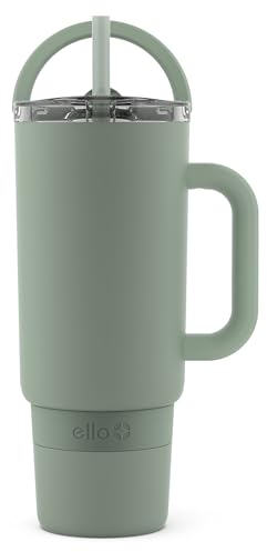 Ello Port 40oz Tumbler with Carry Loop & Integrated Handle, Vacuum Insulated Stainless Steel Reusable Water Bottle, Travel Mug with Leak Proof Lid & Straw, Perfect for Iced Coffee & Tea, Matcha