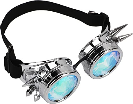 GDZTBS Azusumi Steampunk-Brille, Retro-PC-ABS mit Elastischem Band, Kaleidoskop-Rave-Brille Party (Glänzendes Silber)