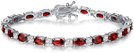 FANCIME Pulsera de tenis para mujer, plata de ley 925, piedras preciosas, piedra natal, regalo, joya para mujer y niña, longitud 19 cm, Granate, 2001168
