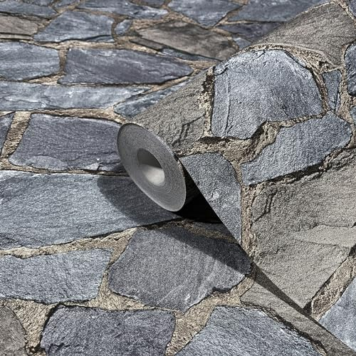 marburg Tapete Braun Grau Steinoptik Modern Steintapete Bruchstein für Wohnzimmer Schlafzimmer Küche Kinderzimmer MADE IN GERMANY 10,05 x 0,53m