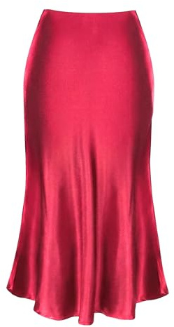 ALCEA ROSEA Womens Satin High Waisted Silky Midi Skirt Elastic A-line Skirt for Wedding Party Work AR1212 (Wine Red, XX-Large)