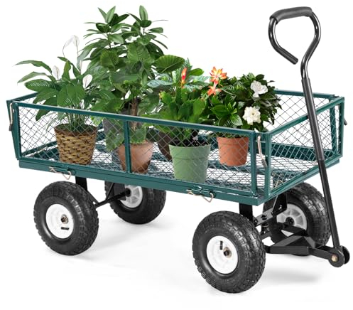 COSTWAY Bollerwagen, Gartenwagen Metall, Handwagen mit abnehmbaren Seitenteilen & Griff & 25 cm Gummirädern, bis 200 kg, Transportwagen Plattformwagen Garten, Gartenkarre für Transport, Grün