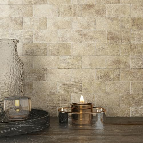 VAOVI Kitchen Stick on Tiles Stickers Brick Camellia Gold 10pcs