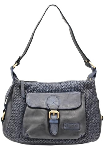 Zerimar Geflochtene Umhängetasche für Damen | Handtasche aus echtem Leder mit Reißverschluss und abnehmbarem Schultergurt | Damen-Ledertaschen mit 3 Taschen | Marineblau
