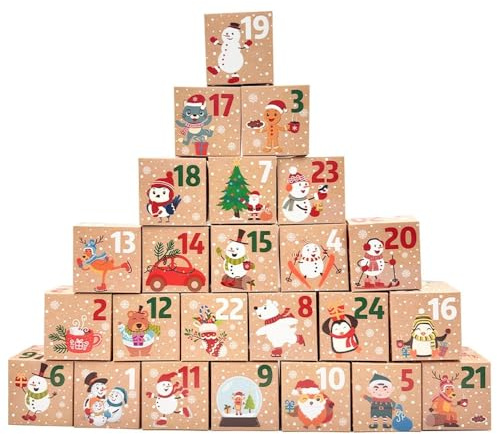 HERZONE Adventskalende zum Befüllen 24 Adventskalender Schachteln Schöner Geschenkbeutel Weihnachtsmotive Adventskalender Boxen (Red Green)