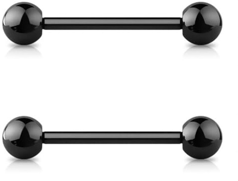 Jewel Barrel 2pcs Tongue Piercing Bars Straight Barbell Jewellery Nipple Bar Ring 14G (1.6mm) 12mm 14mm 16mm Length, 4/5/6mm Balls, Surgical Steel Pair (Black, 12)