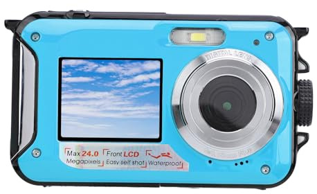 VBESTLIFE 2,7K Unterwasserkamera, 11FT wasserdichte Kamera 48MP Autofokus Dual Screen Selfie Unterwasserkamera Zum Schnorcheln wasserdichte Kompakte Schwimmfähige Digitalkamera (Blue)