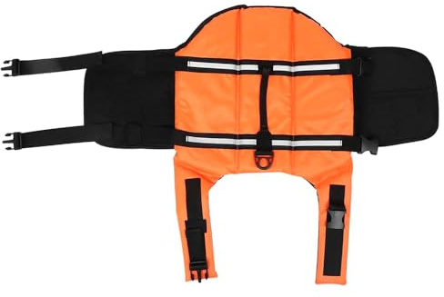 Sarini Dog Life Vest - Orange, XS - Reflective Striped Dog Life Jacket for Safety in Water - Adjustable, Quick-Release Buckles - Perfect for Swimming, Boating, or Backyard Play