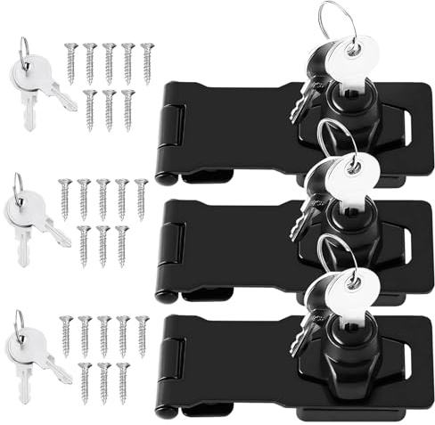3 Stücke Überfalle abschließbar, Sicherheits Überfalle, Türschloss mit Schlüssel, Schublade Schrank Locks Vorhängeschloss Lock Cam Lock Tor Riegel Schloss mit Schrauben (Schwarz 4 Inch)