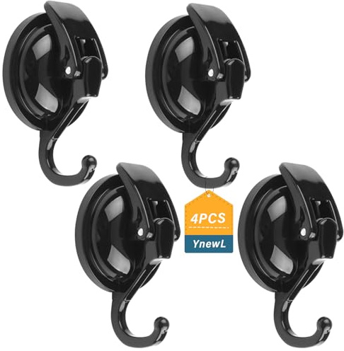 4 Pack Schwarz Saugnapf Haken, 6cm Handtuchhalter Ohne Bohren, Saughaken | Klebehaken Extra Stark für Küche, Badezimmer, Wandhaken, Wohnmobil, Büro und Schlafzimmer usw(4 Runde Saugnapf Haken)