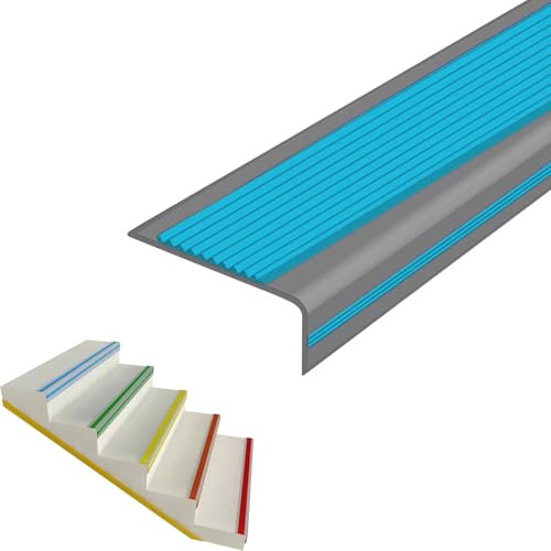 Profilé de Bord de Marche En PVC, Nez de Marche Antidérapant, Facile À Installer, Structure En L, Pour Bords D'escalier Extérieurs/Intérieurs, Nez de Marche Profilé D'escalier PVC(Grayish blue,2.5m/98