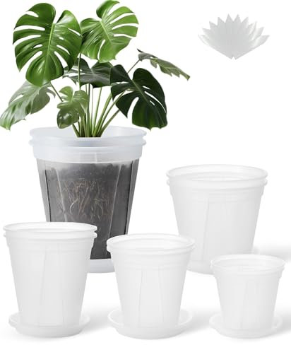 TineDew Grandi vasi trasparenti per piante, 1,5/6/7/8/22,9 cm, vasi in plastica per piante con fori di drenaggio, per piante grasse Monstera, per uso interno ed esterno, 10 pezzi