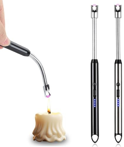 GOMETY - Accendino elettrico da 17 cm, ricaricabile, con USB, antivento, in metallo, per campeggio, camino, cucina, barbecue (argento + nero)