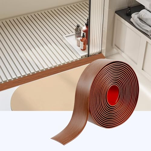 400cm*5cm Striscia di Transizione Autoadesiva, Profilo di Transizione Pavimento in PVC, Strisce di Soglia per Porte per Collegare Fessure del Pavimento(Teak Tailandese)