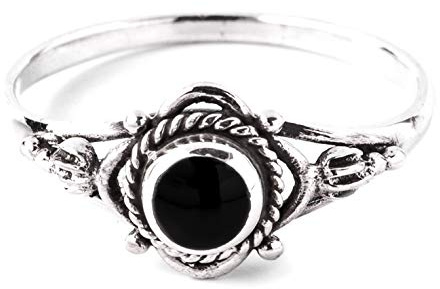 Windalf Zarter Damen Ring SIANA Ø 8 mm Midi Ring Freundschaftsring mit Onyx Bohemia Schmuck Vintage 925 Sterlingsilber