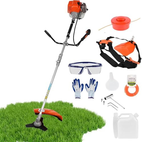 Fiauli Petrol Strimmer Brush Cutter,2 in 1 Cordless Hedge Trimmer Grass Strimmer Trimmer,52cc 2-Stroke Garden Strimmer with Blade,Heavy Duty Gas Powered Grass Line Trimmer for Garden Red