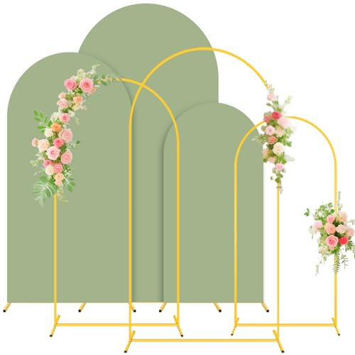 FUHSY Hochzeitsbogen-Hintergrundständer und Salbeigrün, Set mit 3 Stück, 1,2 m, 1,5 m, 1,8 m, Metallbogen, stabiler Rahmen, Ständer mit Spandex-Hintergrund, Abdeckung für Geburtstagsparty, Brautparty