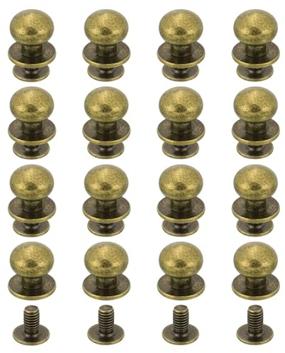 QUARKZMAN 16 Stück Leder Nieten Hohlnieten Schraubnieten für Leder Kugelkopf Stollen Schraube Rücken 12mm Rundkopf Knopf Nippel Schraubniete für DIY Lederhandwerk Handtaschen Schuhe, Bronze