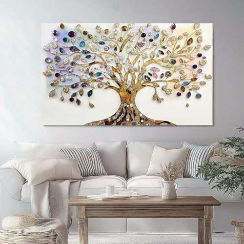 Tableau sur Toile Sans cadre Arbre De Vie Fantastique 70 x 50 cm Décoration Murale Art Décoratif Muraux Peinture Imprimée en HD Salon Chambre Bureau, Or
