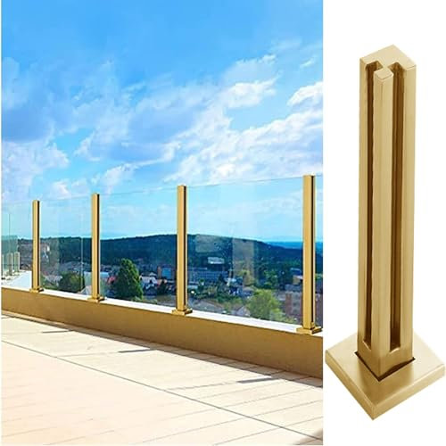 barandilla de cristal, Poste de balaustrada de vidrio for balcón de Patio Villas con tornillos, soportes de panel de vidrio for escalera interior(Gold corner Post,145cm(57 1/8))