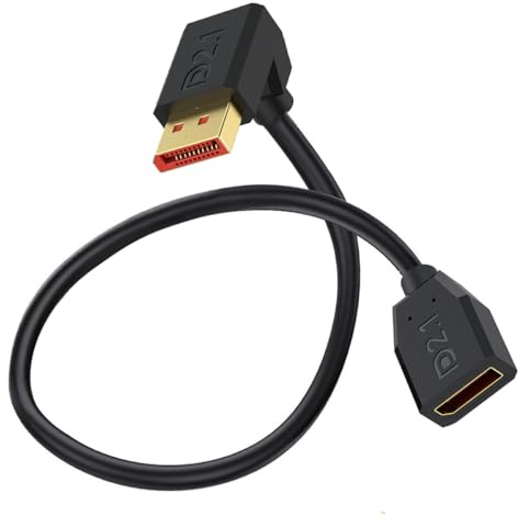 HTGuoji 16K DisplayPort 2.1 förlängningskabel, 90 graders rät vinkel, DP hane till hona kabel, 52 Gbit/s, stöder 16K @30 Hz, 8K@120Hz, 4K@240Hz/165Hz HDR, HDCP för spelskärm, TV