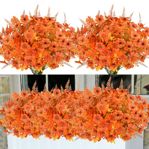 ZOCOYUU 9 flores artificiales de otoño para exteriores, resistentes a los rayos UV, plantas de plástico para exteriores, arbustos, arbustos para el hogar, puerta delantera, porche, jardín, decoración
