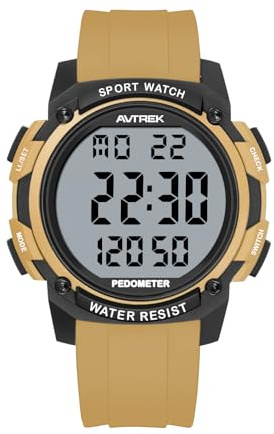 AVTREK Waterproof Pedometer Watch Step Counter for Walking No APP/Bluetooth | LCD Large Numbers, Miles Calories, 5-second Backlight, Countdown, Stopwatch, Sport Fitness Tracker, Silicone Watch Strap