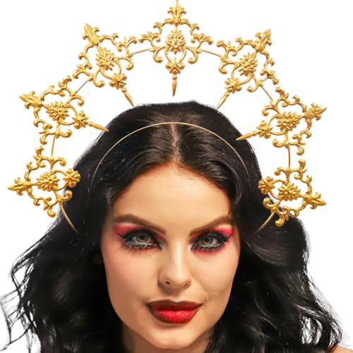 Handcess Halo Crown Baroque Headband Halloween Costume Headpiece Carnival Rave Hair Accessories for Women