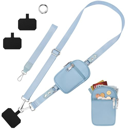 ONEKERUN Handyband zum Umhängen Einstellbar Handykette Universal Handy Band für Handyhülle Breit Phone Lanyard mit 2 Patches, 1 Stück Halsband, 1kurz handgelenk, 1abnehmbar Tasche
