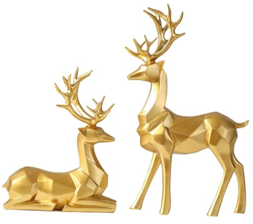 MOTHNUR 2 Pezzi Decorazioni Natalizie in Resina Figure Cervo Moderne Dorate da per Soggiorno Camera e Ufficio Centrotavola Minimalista e Artistico