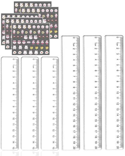 FUGLUS 6 pcs Righello in Plastica, 15 cm 20cm Righelli Trasparente Diritto con Scala Metrica e Pollici, Righello Piccolo Strumento di Misura per Bambini, Studenti, Scuola, Uficio e Casa,Con 5 adesivi