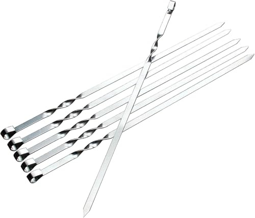 GSV Essentials Stainless Steel Kebab Skewers, 38cm Long Metal Round Barbecue Skewers, Reusable BBQ Skewers for Grilling, Heat Resistant, Ideal for Party, Outdoor Camping(6 PCS)