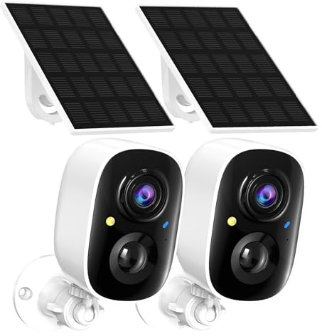 2K FHD WiFi Wireless Cameras Solar Powered,Security Cameras Wireless Outdoor,Outside Camera for Home Security,AI Motion Detection,Color Night Vision,Spotlight,Siren Alarm,SD/Cloud Storage,2 Pack