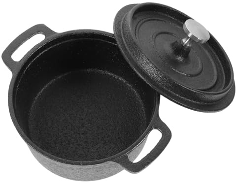 IWOWHERO Mini Cast Iron Milk Pot Thick Stockpot with Lid Double Handles for Stewing and Boiling Milk Soup Pasta Dishwasher Safe Cooking Boiler