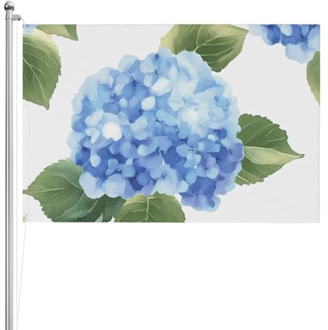 Blaue Hortensien-Muster doppelseitige Outdoor-Flagge xft, strapazierfähiges wetterbeständiges Polyester mit lebendigen Farben für Garten, Hof, Terrasse oder Zuhause