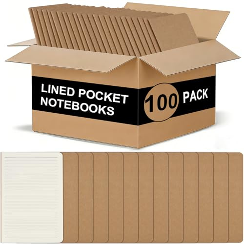 ZCZN 100 Pack Kraft Pocket Notebooks Bulk, 3.5 X 5.5 Inches Lined Paper Journaling Notebooks, 30 Sheets/60 Pages, Mini Journal Notebooks for Work, Writing, Traveler Memo Notepad(Kraft Cover)