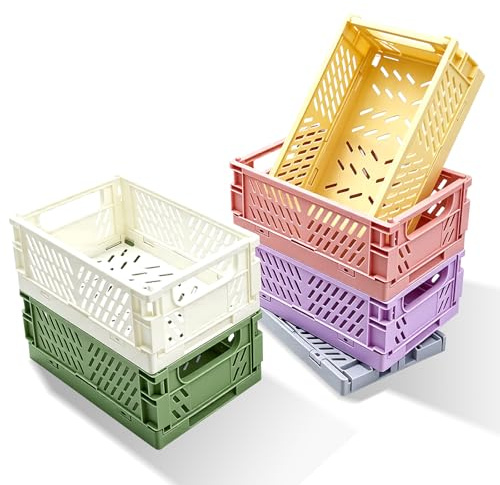 Körbe Aufbewahrung 6 Stücke Klappbox, Klappboxen Faltbar Stabil 15 x 10 x 5,8cm Aufbewahrungskorb, Klappkorb Klein Klappkiste Plastik Klappkisten für Büro, Küche, Bücherregal