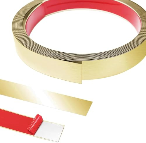10 m x 2 cm metallband, trimlister, självhäftande, rostfri stålplåt, vägglister, stuckaturlister, vägg, skalle och stav, rostfritt stål för öppen spis, spegelram, möbler och heminredning guld