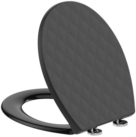 SREWOHS PRO Oval Soft Close Toilet Seat, Black PP Universal Toilet Seat | Quick Release, Top Fix Adjustable Hinges, Heavy Duty, Easy Clean, Anti-Scratch, Fits Most Standard UK Toilets, 45 × 37 cm
