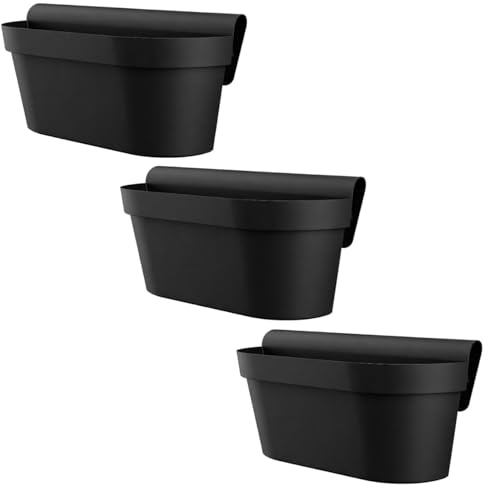 Engelland - 3 x Balkonkasten für Geländer & Zaun, Schwarz, Blumentopf mit Wasserspeicher, Blumenkasten zum EIN-Hängen, Balkontopf, Pflanzkasten, 49 x 20,5 x 23 cm, Außenbereich, Kunststoff
