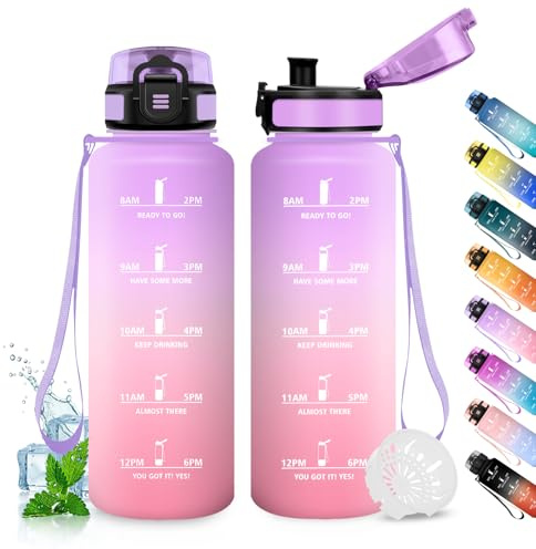 JAPORIA Borraccia 1.5L, Borraccia Sportiva Motivazionale, a Prova di Perdite, senza BPA, Bottiglia Acqua con Indicatore del Tempo per Adulto, Scuola, Palestra, Lavoro, Escursionismo, Ciclismo
